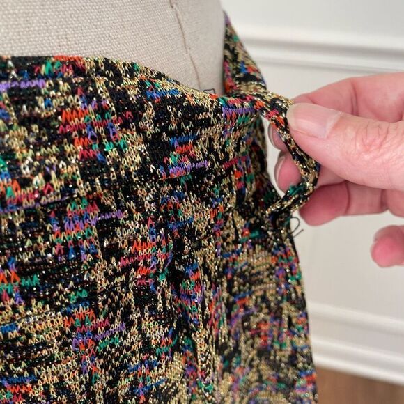 Vintage 70s Lurex Abstract A-Line Maxi Skirt Gold Black Red Blue Green Purple L - Picture 5 of 5